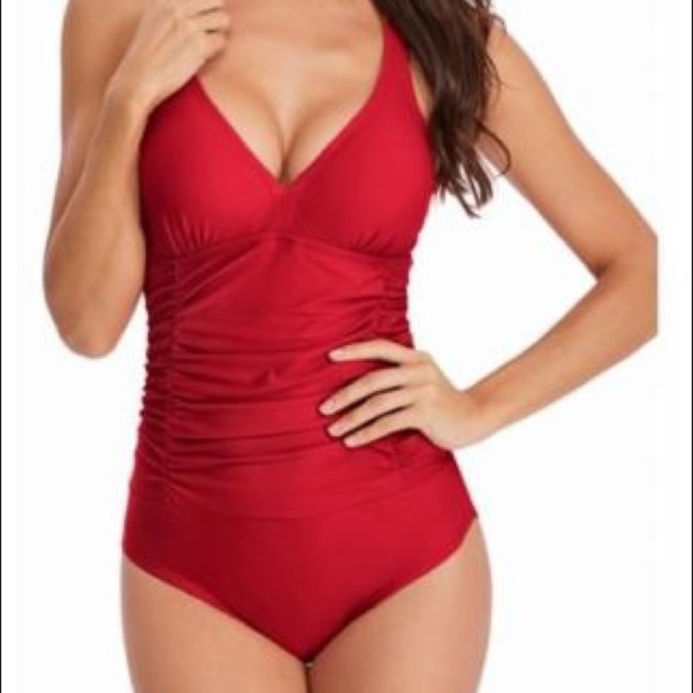 Red ruched swimsuit, new